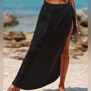 Cupshe Black Semi Sheer Gauze Swim Cover Up Maxi Wrap Skirt Size Medium